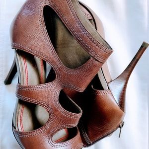 Miss Sixty Size 8 brown leather heels with cutouts